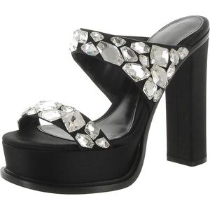 Alexander McQueen Black Platform Embellished Open Toe Heels 39 US 9 NEW $1590